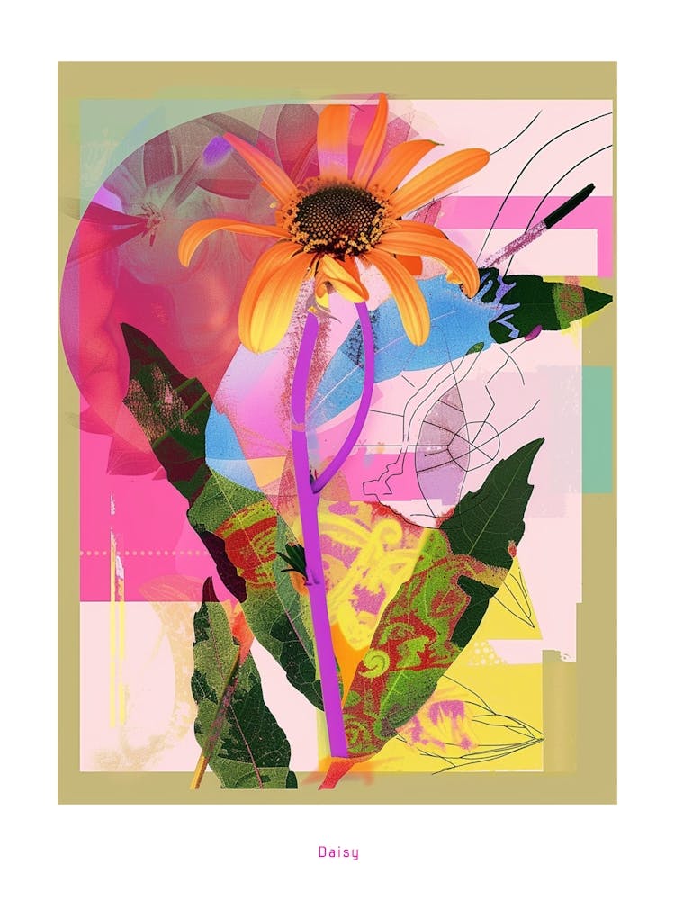 Daisy 1 Neon Flower Collage Poster