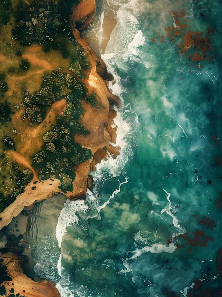 Coastal Landscape Print Download, Aerial Ocean Print, Seascape Walls, Indigo Blue Wall Decor, Modern Beach Digital Printable Art