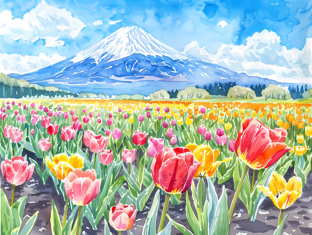 Tulip And Mountain Fuji