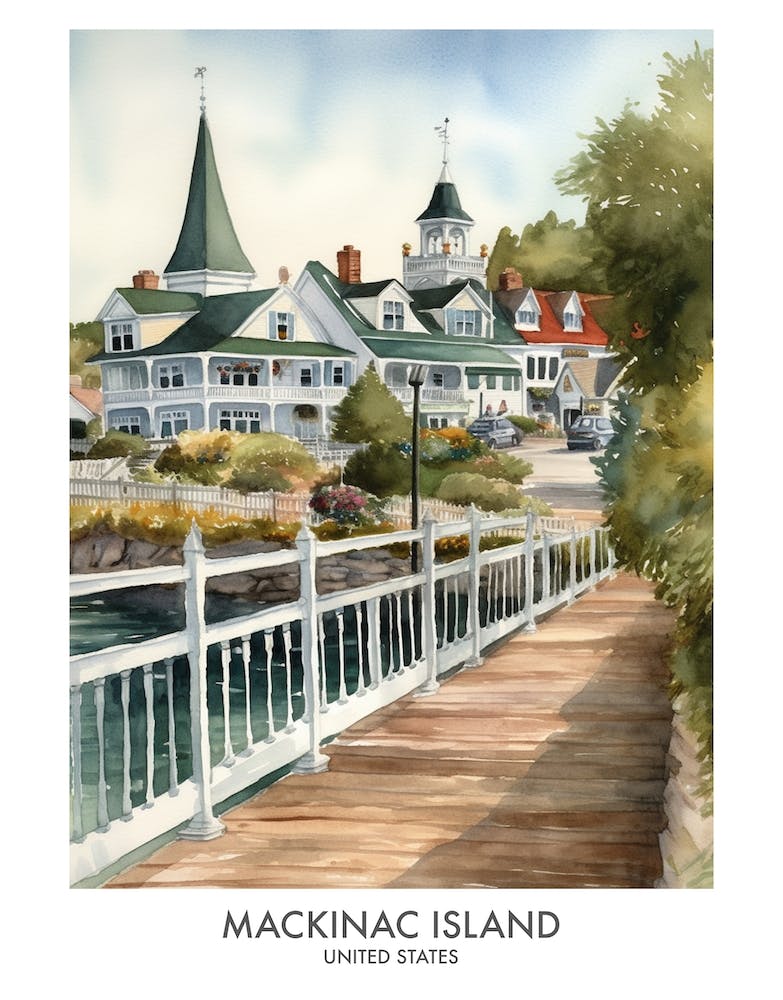 Mackinac Island 4 Watercolour Travel Poster