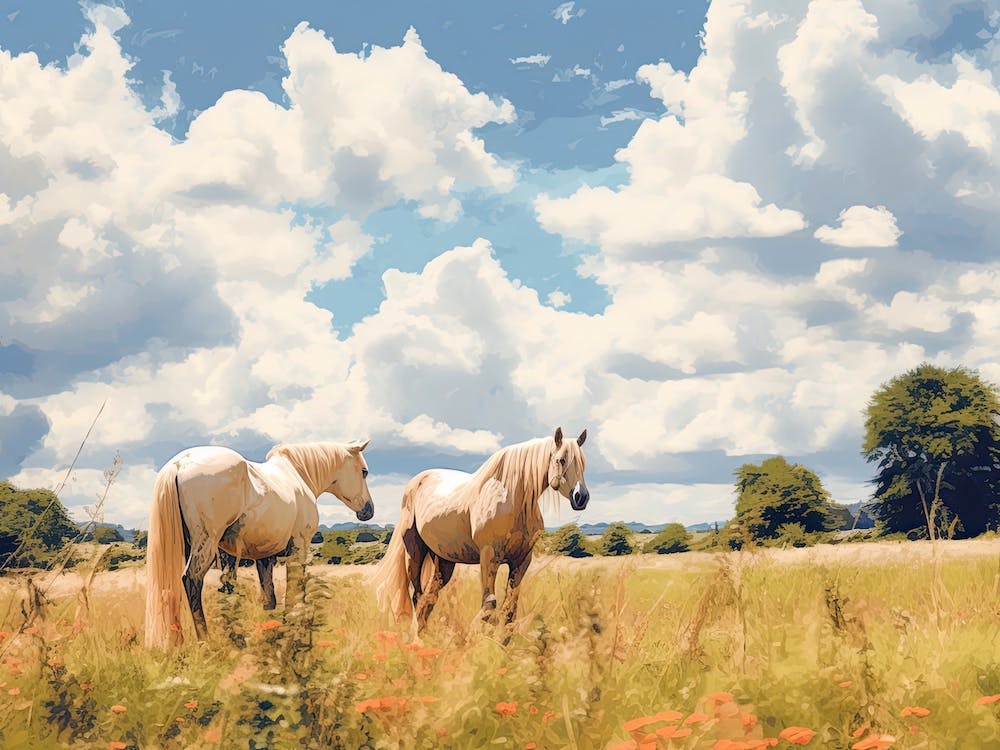 Peinture de Chevaux dans les Cotswolds, Angleterre - Paysage 3