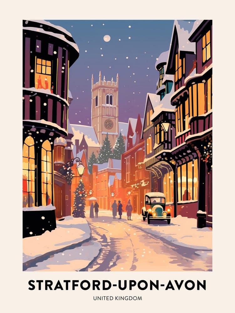 Winter Night  Travel Poster Stratford Upon Avon United Kingdom 2
