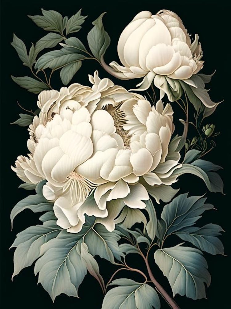 White Wings Peonies 2 Vintage Botanical