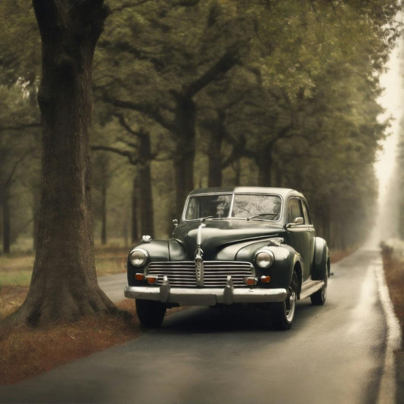 Vintage Car on the forest road