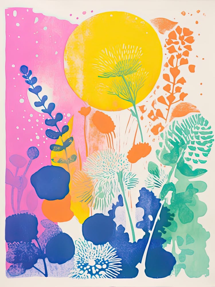Colourful Bouquet Of Flowers In Risograph Style 2