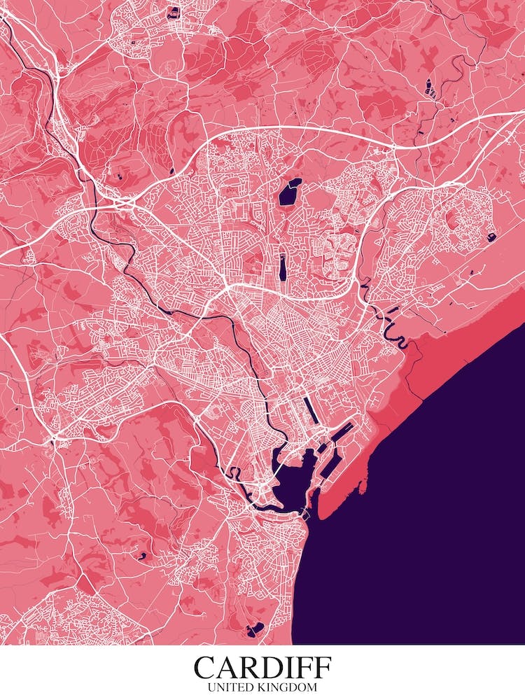 Cardiff Pink Purple Map