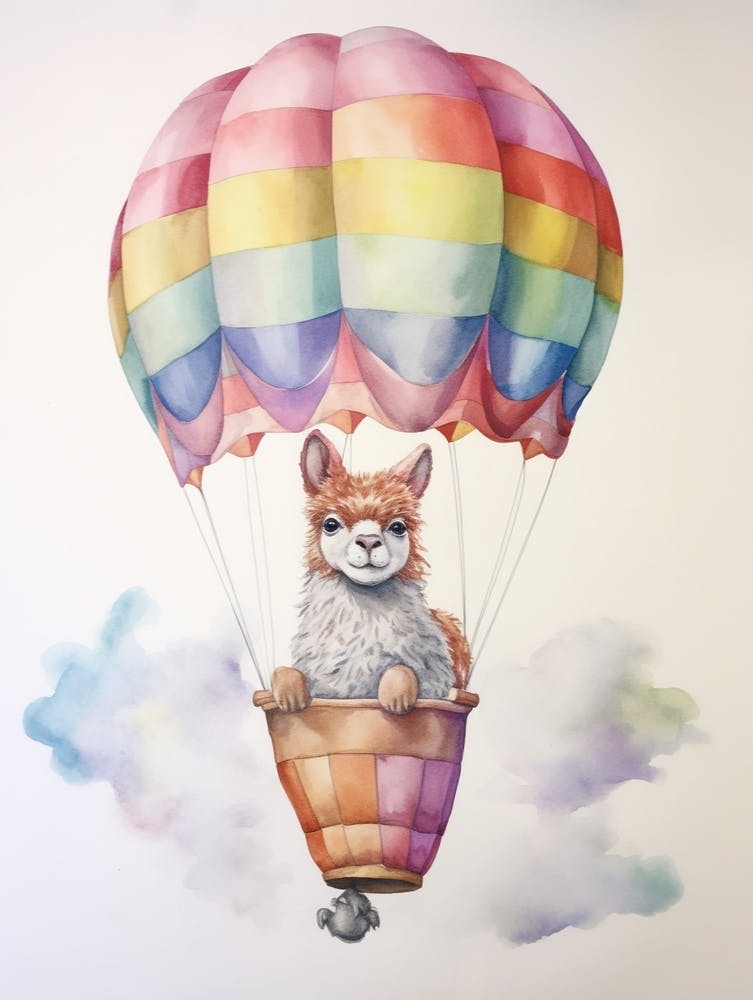 Baby Llama In A Hot Air Balloon