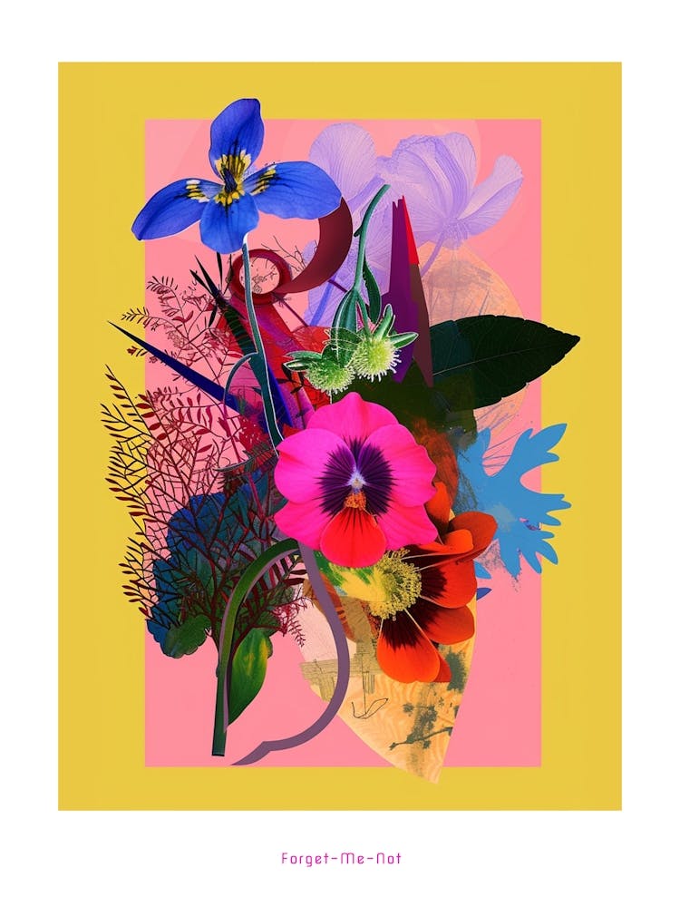 Forget Me Not 7 Neon Flower Collage Poster