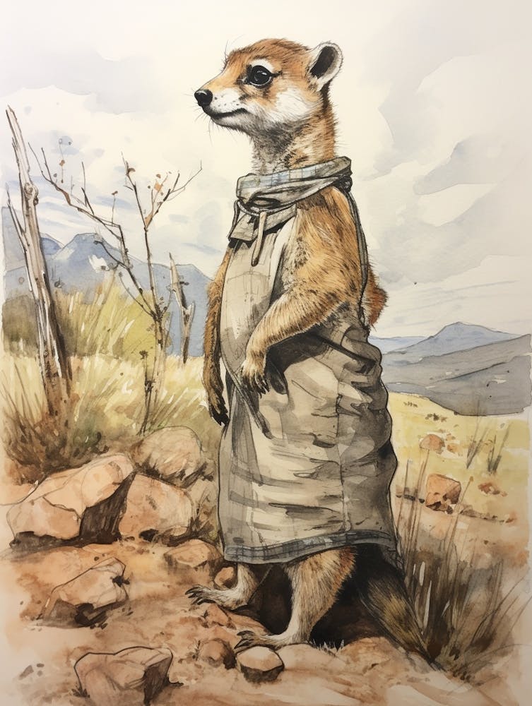Storybook Animal Watercolour Meerkat 2