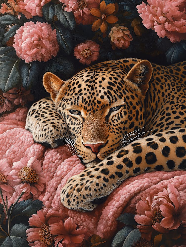 Schlafender Leopard Maximalistisches Ölgemälde