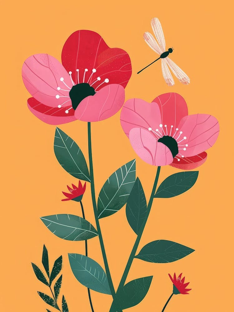 Poppies And Dragonflies
