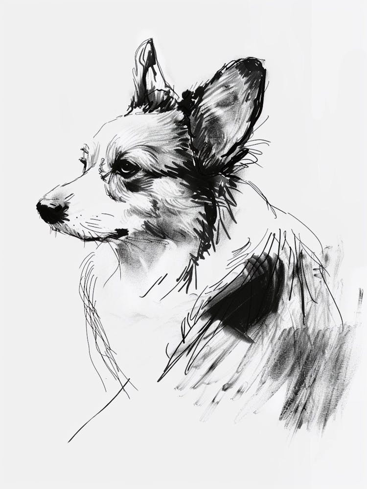 Chien Corgi - Ligne au Fusain 4