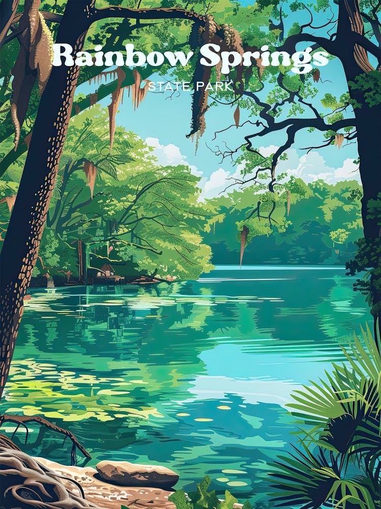 Rainbow Springs Florida Nature Travel Art Illustration