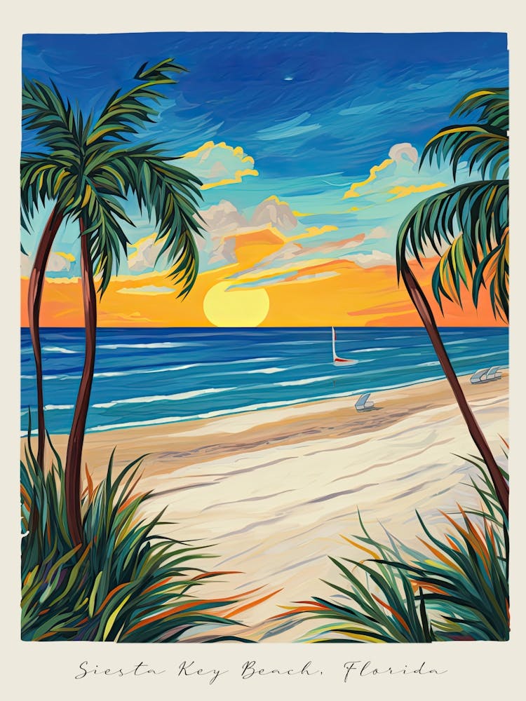 Poster Of Siesta Key Beach, Florida, Matisse And Rousseau Style 4