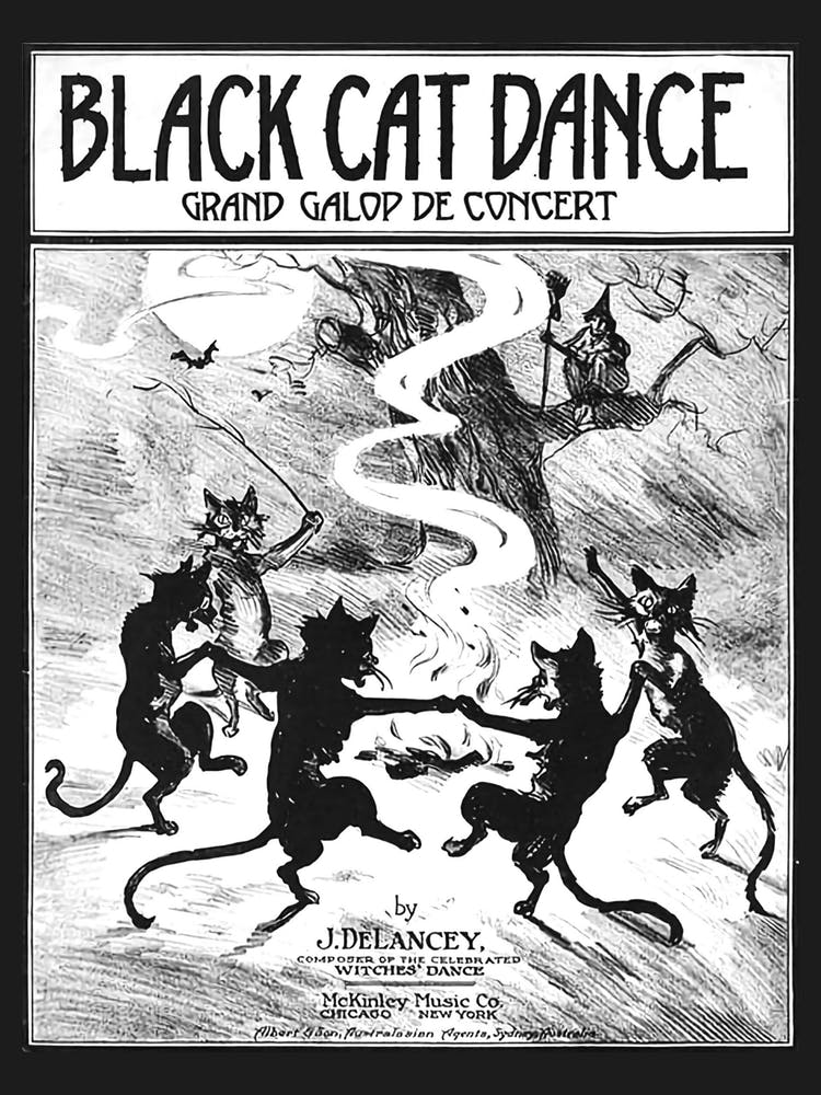 THE BLACK CAT DANCE - Vintage Poster J Delancey - Remastered 1920s Drawing Famous Retro Art Deco Cats Dancing Ultimate Cat Lady Heaven Cool High Definition