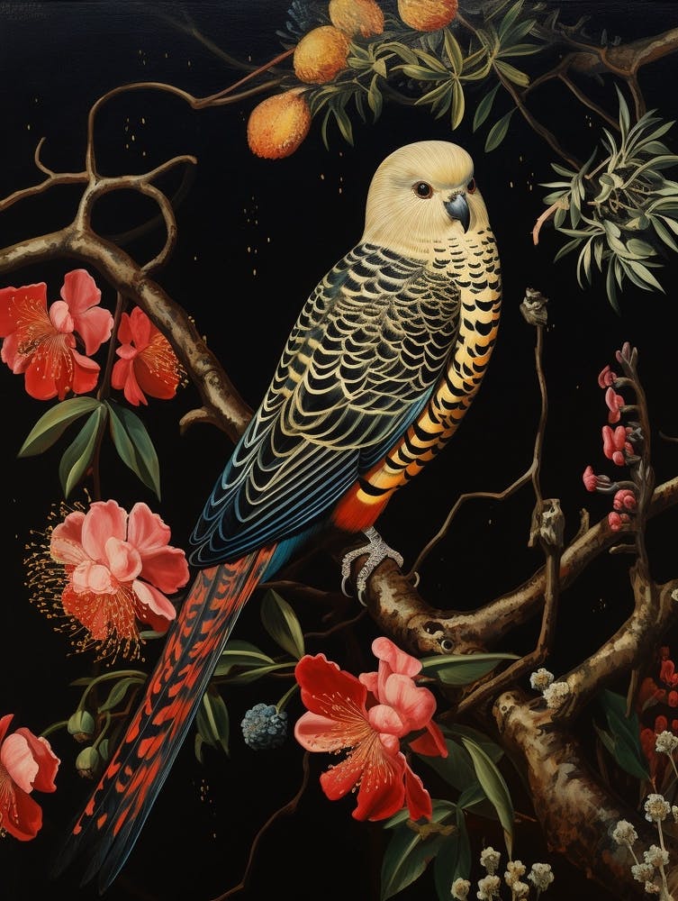 Dark And Moody Botanical Budgerigar 1