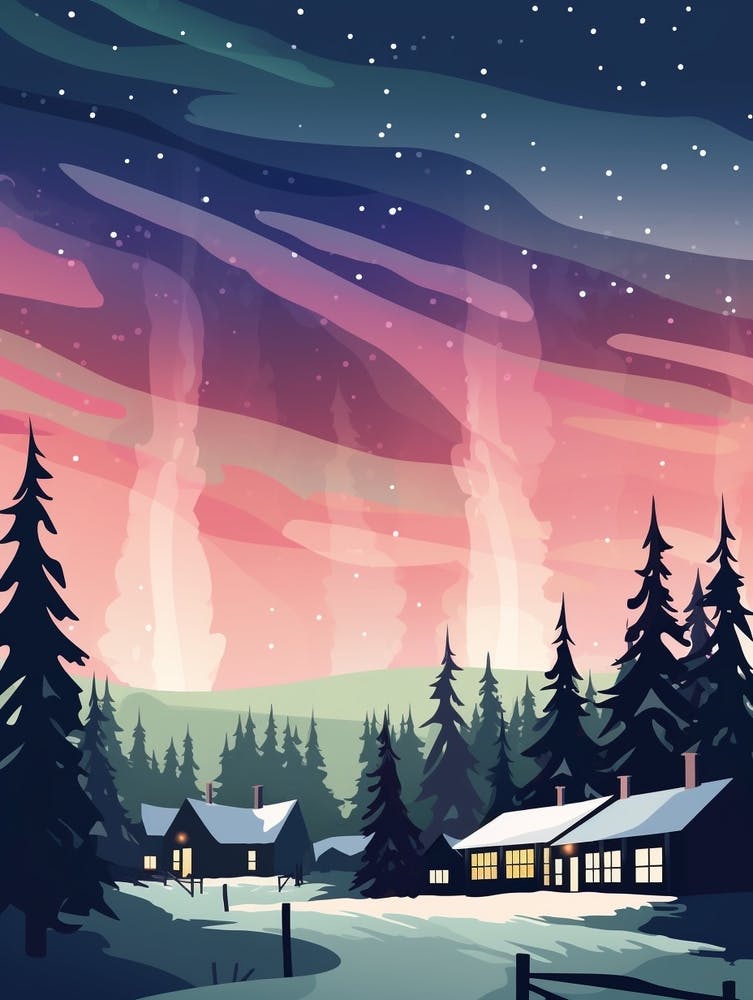 Vintage Winter Travel Illustration Fairbanks Alaska 2