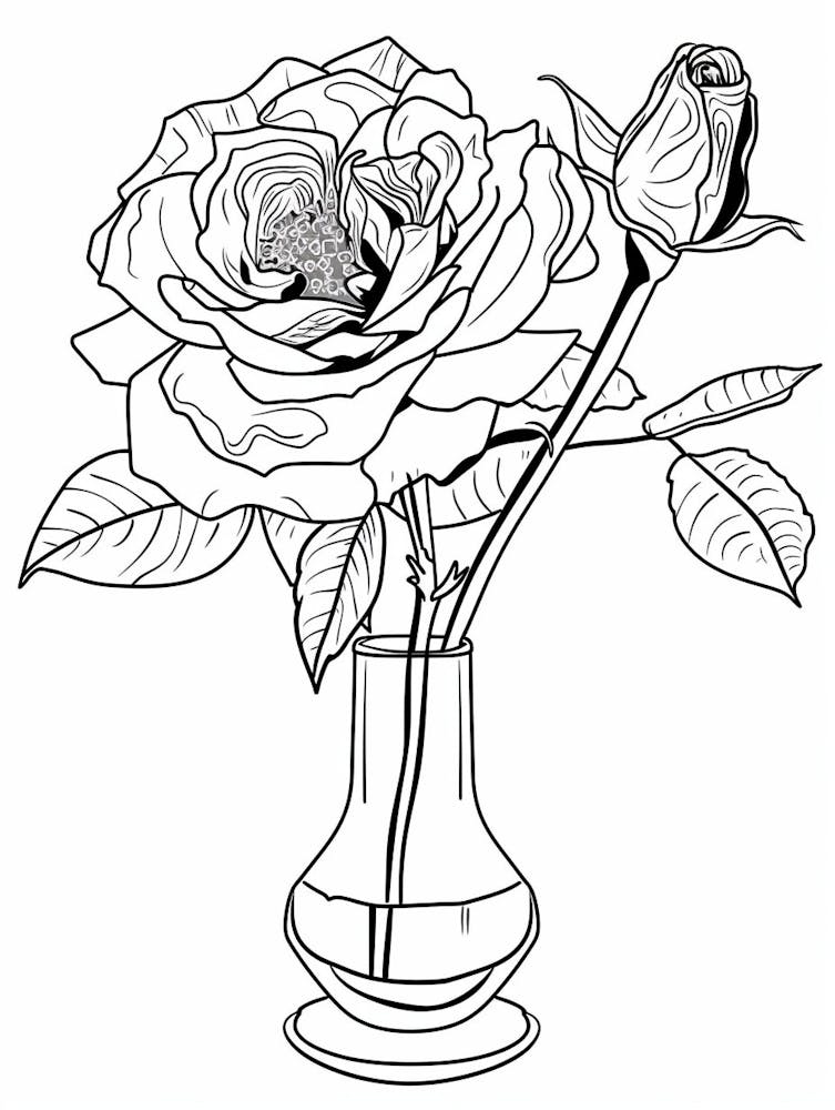 Rose In A Vase Line Drawing 3