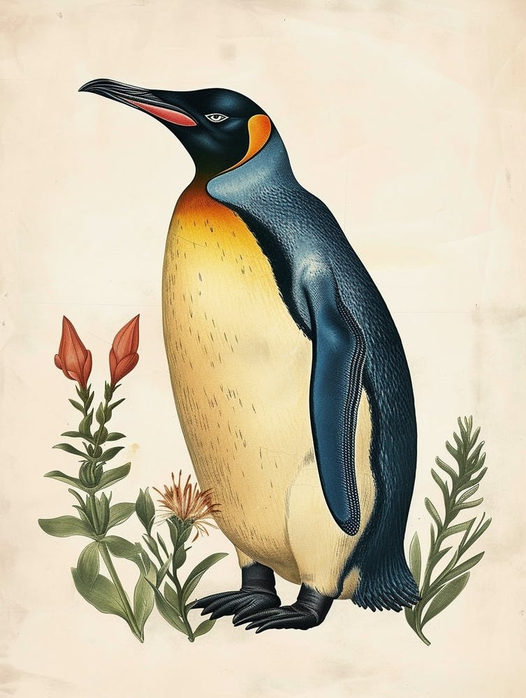 Adlie Penguin Robben Island Vintage Botanical Painting 1