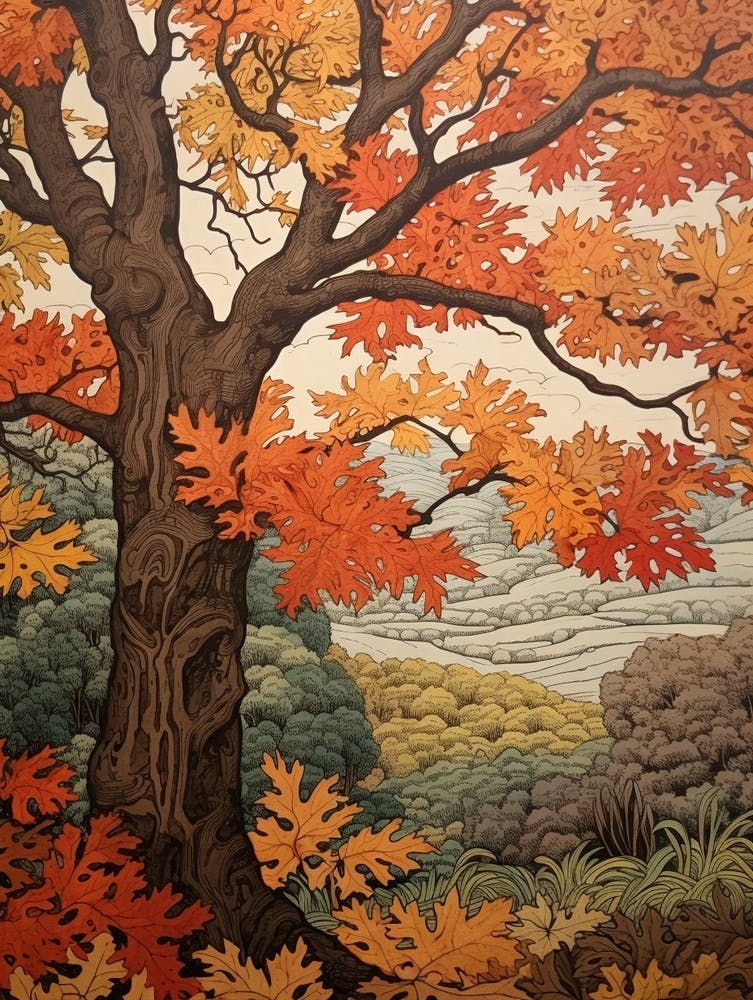 Maple Vintage Autumn Tree Print 
