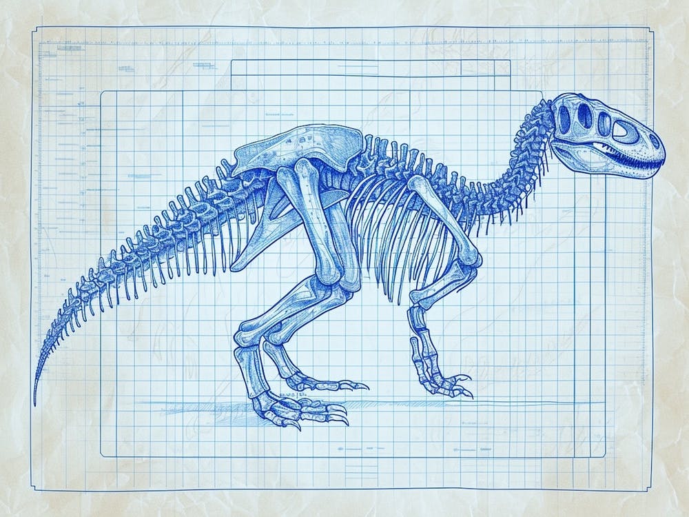 Allosaurus Skeleton Hand Drawn Blueprint 2