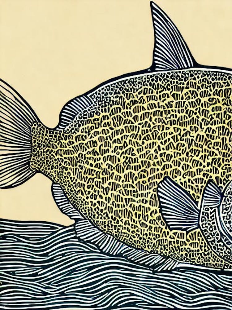 Coral Reef Fish Linocut