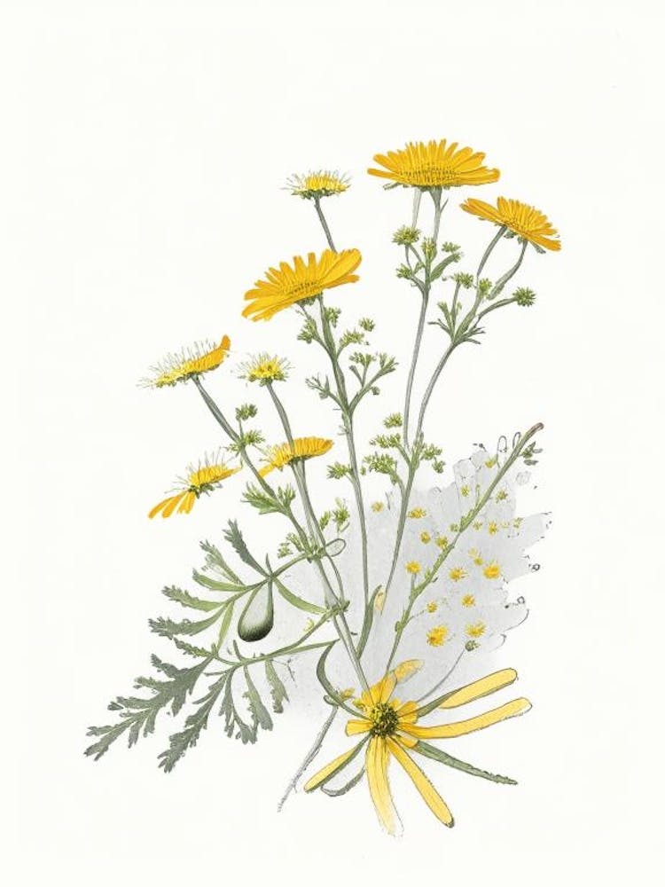 Feverfew Spices And Herbs Pencil Illustration 1