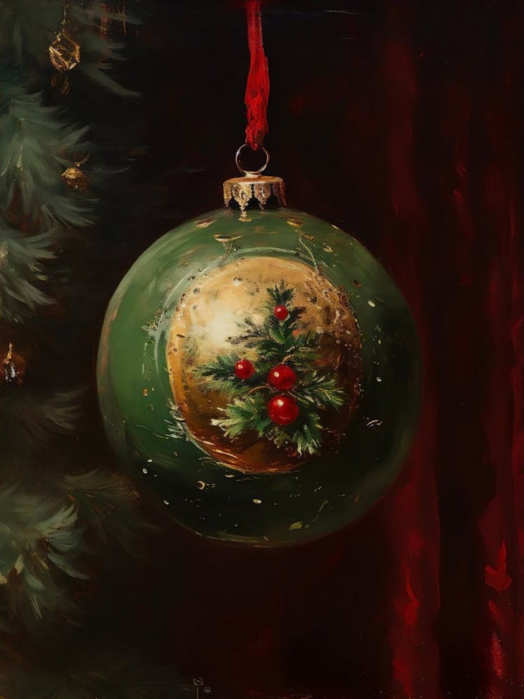 Muted Christmas Tree Ornaments Oil Painting, Vintage Holiday Wall Art, Neutral Farmhouse Rustic Winter Prints, Christmas Printable Wall Art