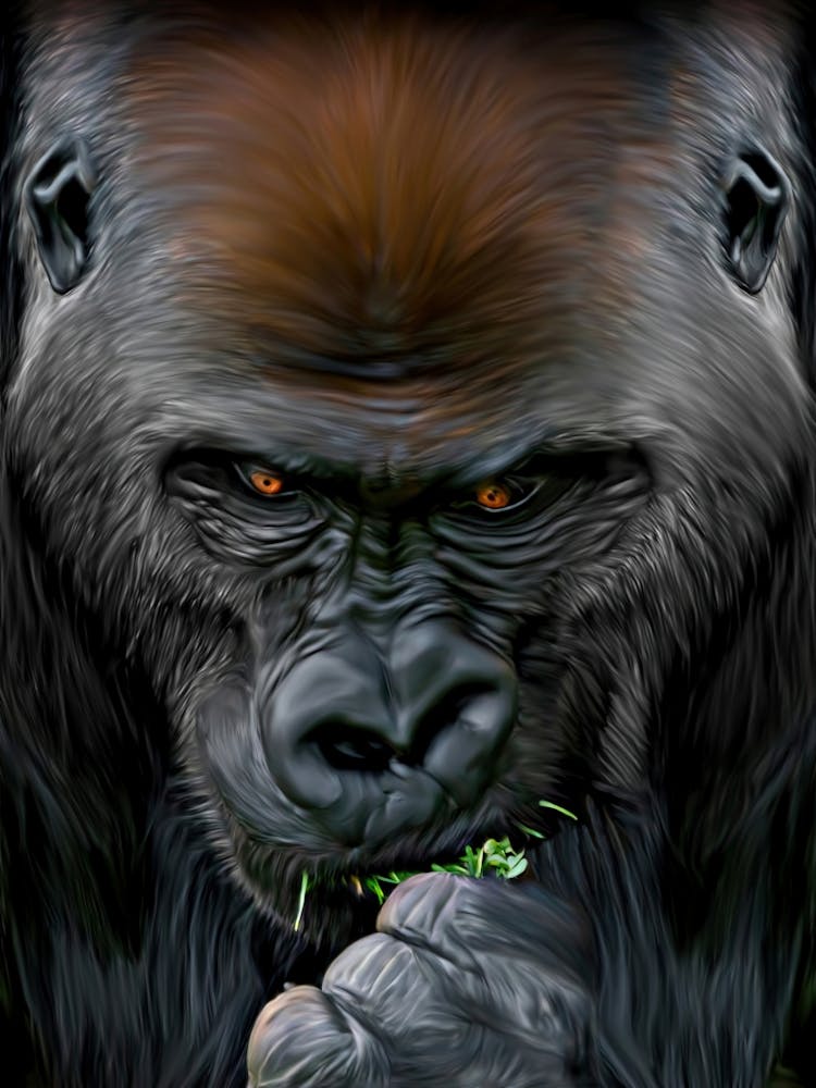 Painting of a Gorilla Eating Greens