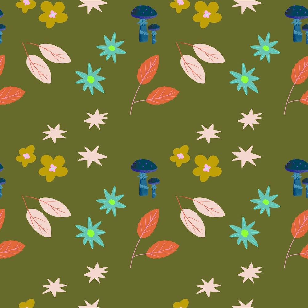 Autumn Leaves Fabric Army Green
