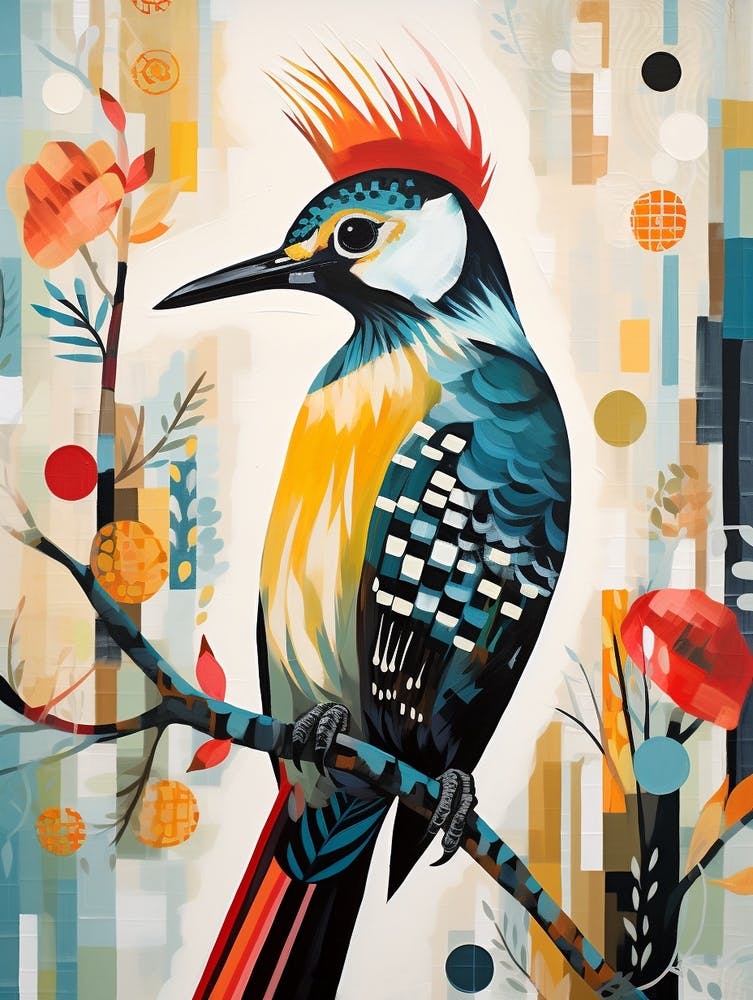 Bird Painting Collage Woodpecker 4