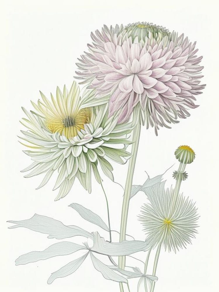 Chrysanthemum Floral Quentin Blake Inspired Illustration 2 Flower