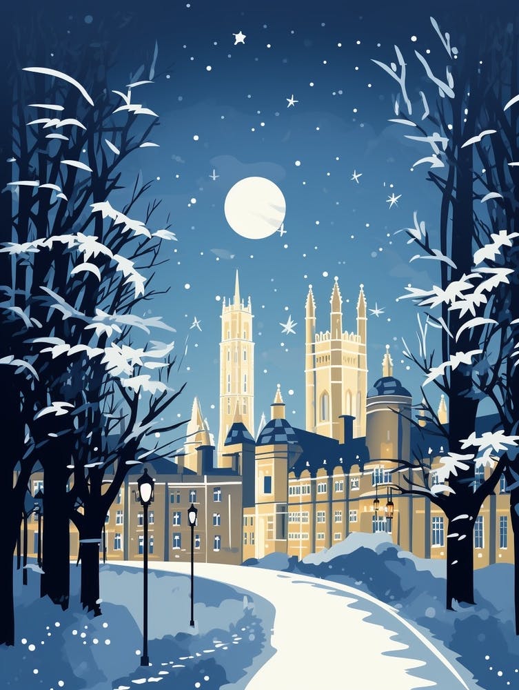 Winter Travel Night Illustration Oxford United Kingdom 2