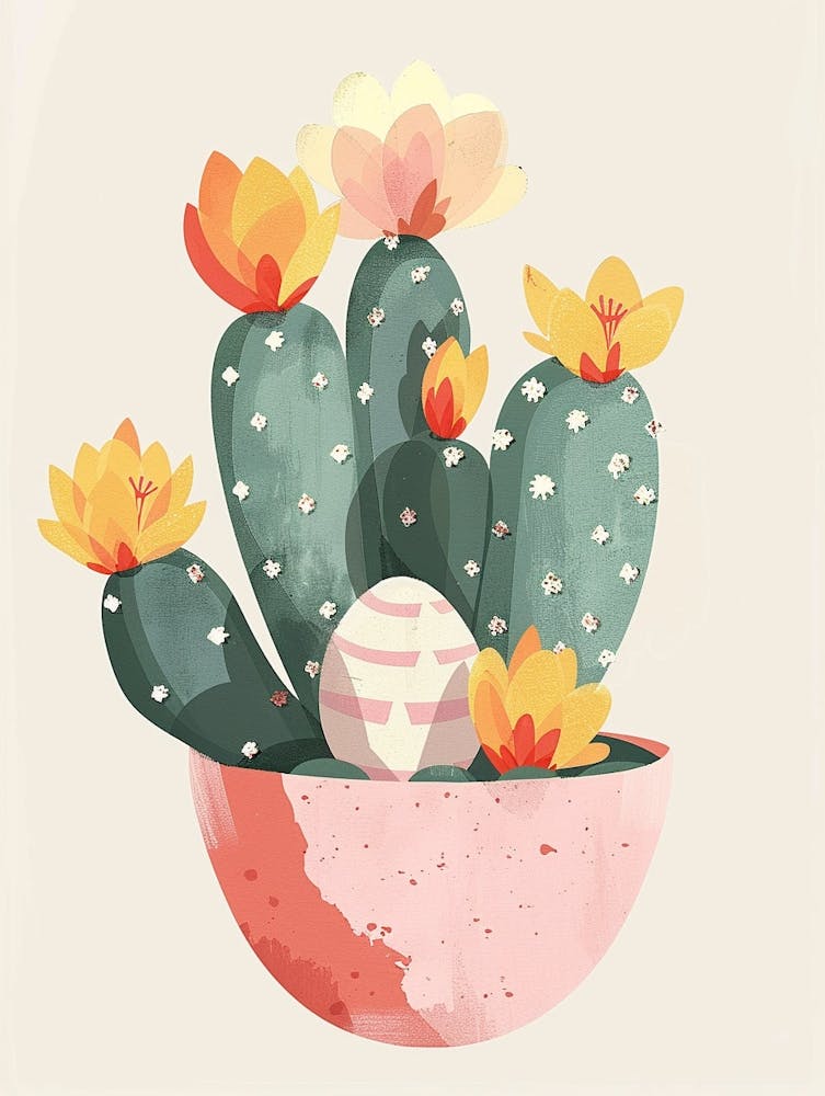 Easter Cactus Plant Minimalist Illustration 1