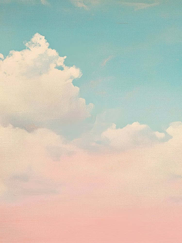 Cloud Wall Art Painting Pastel Pink Blue Sky Print Detail A