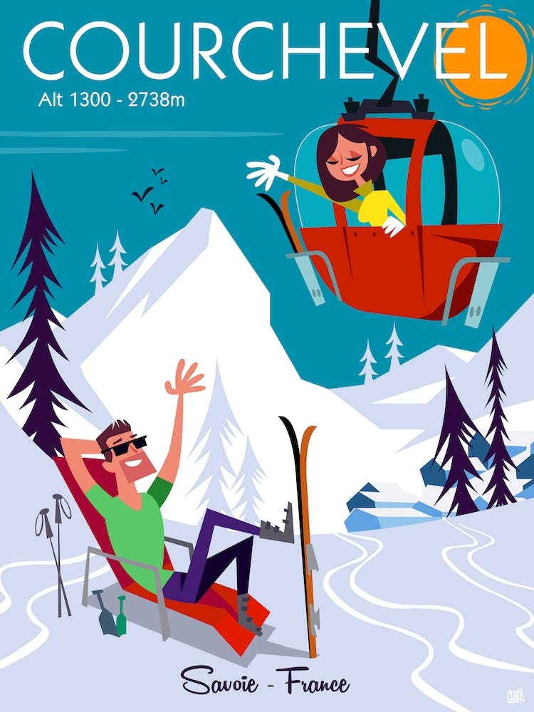 Courchevel Poster Teal & White