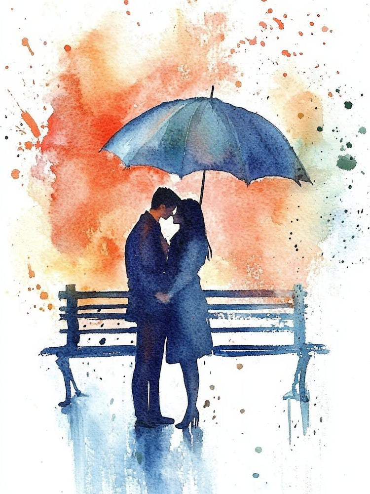 Couple Kissing Under Umbrella