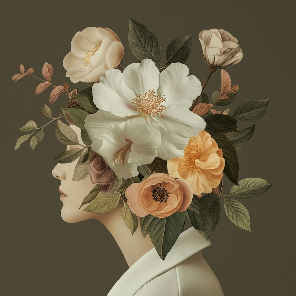 Beige Blumenhaar Frauenportrait Boho-Style