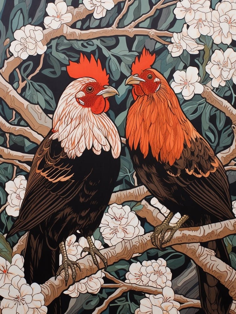 Art Nouveau Birds Poster Chicken 4