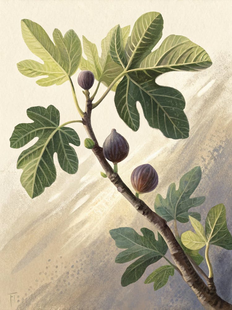 Oil Painting Style Minimalist Fig Tree Branch