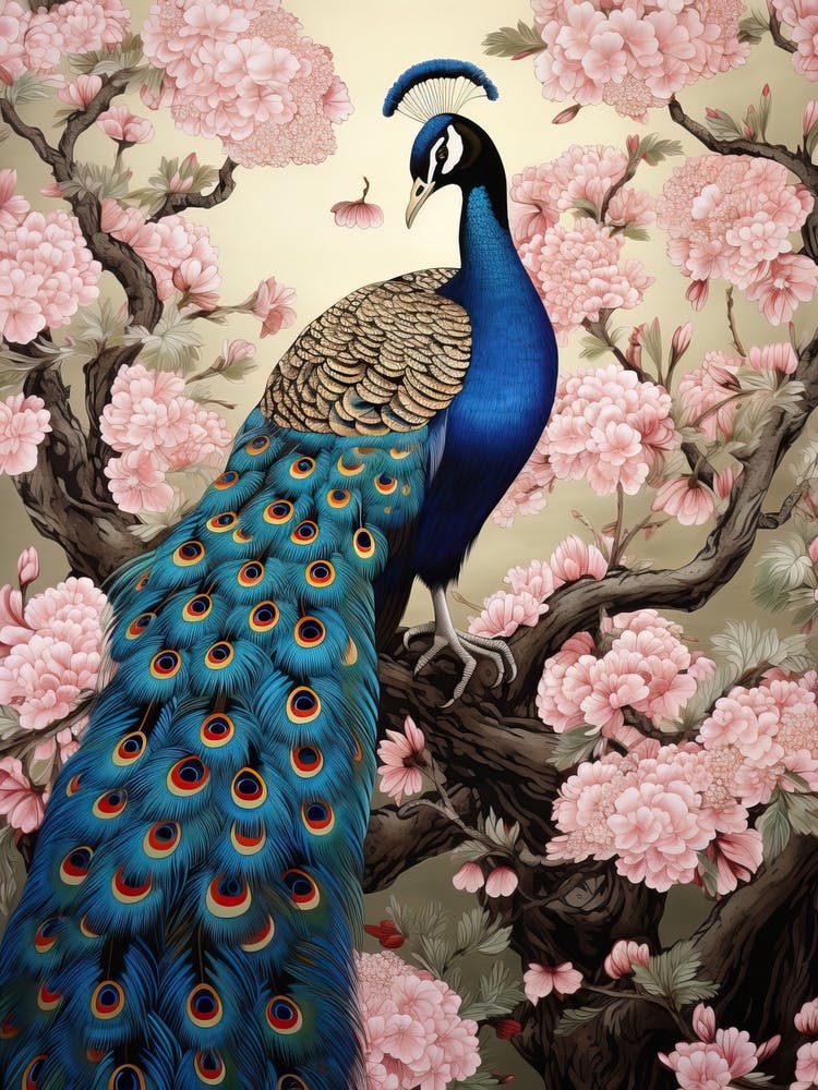 Peacock Animal Drawing In The Style Of Ukiyo E 6