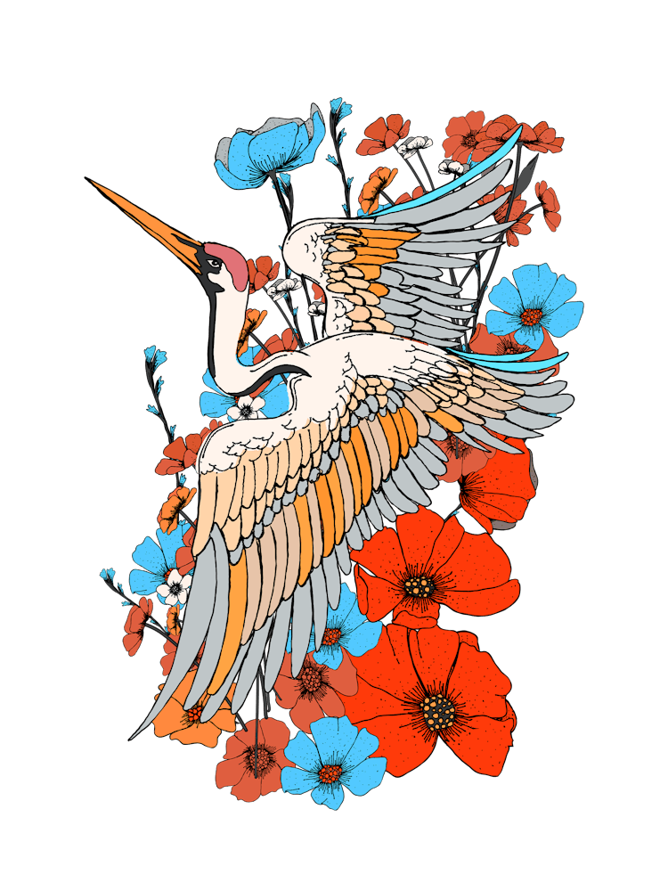 Crane With Flowers 1