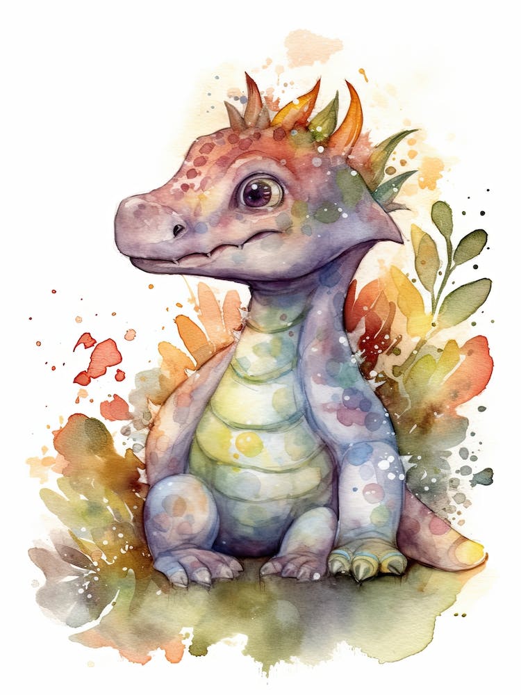 Sauroposeidon Cute Dinosaur Watercolour 2