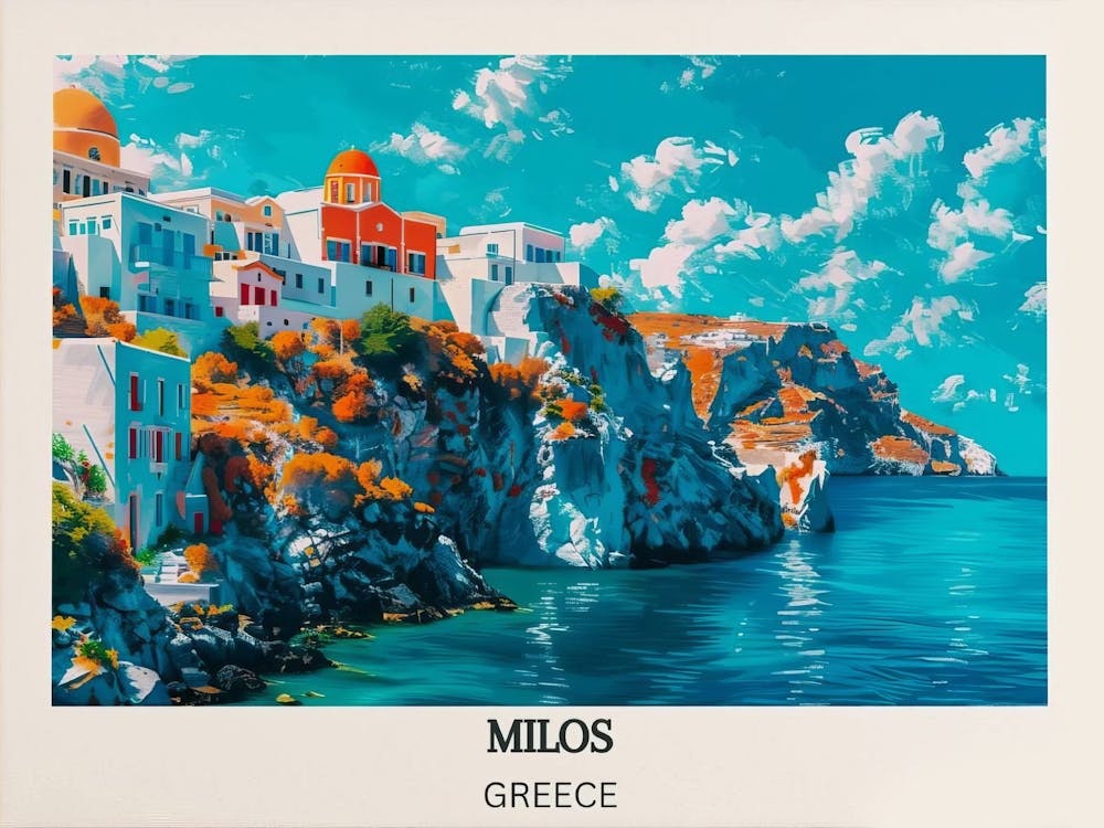 Milos Travel Poster Milos Print Greece Milos Gift Milos Wall Art Milos Artwork Greece Decor