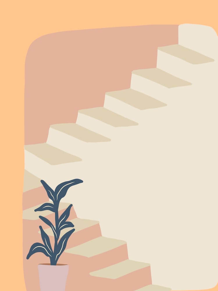 Stairs And Potted Plant. Egypt - boho travel pastel vector minimalist poster