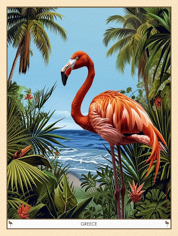 Greater Flamingo Greece Tropical Illustration 5 Poster