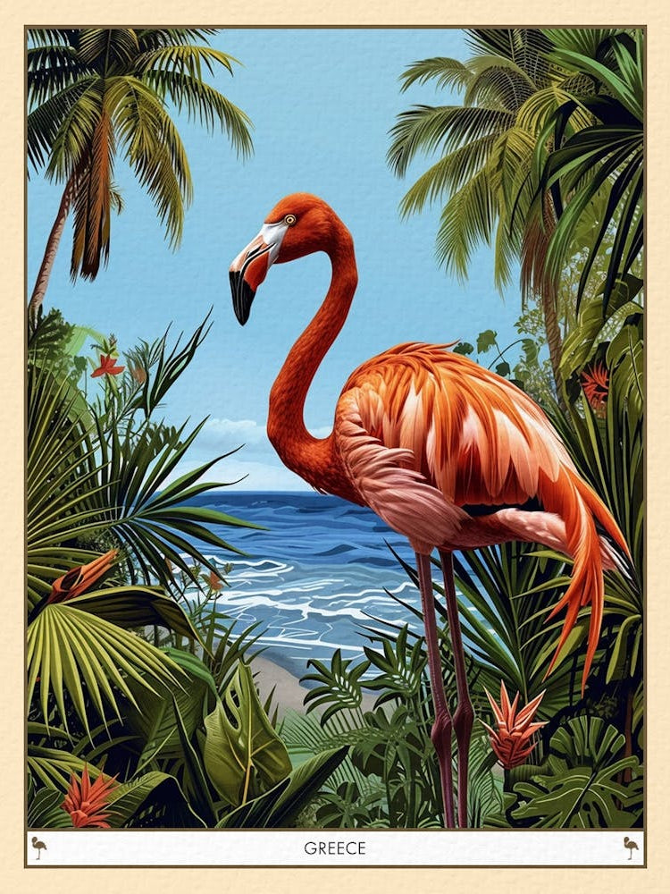 Greater Flamingo Greece Tropical Illustration 5 Poster