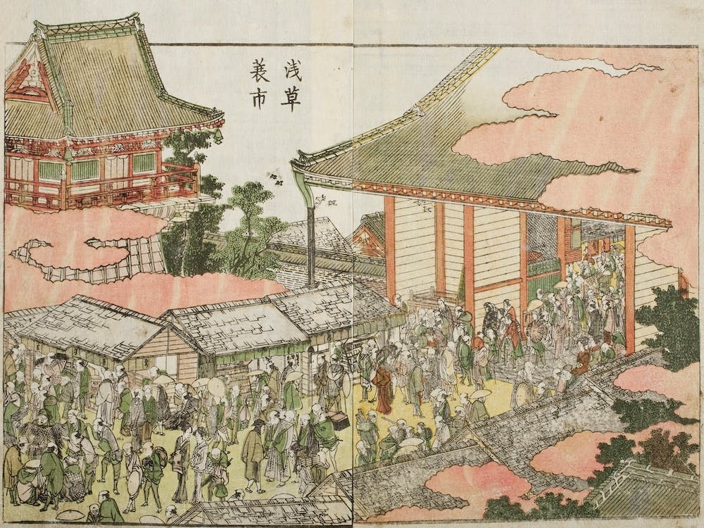 Asakusa Raincoat Market, Katsushika Hokusai