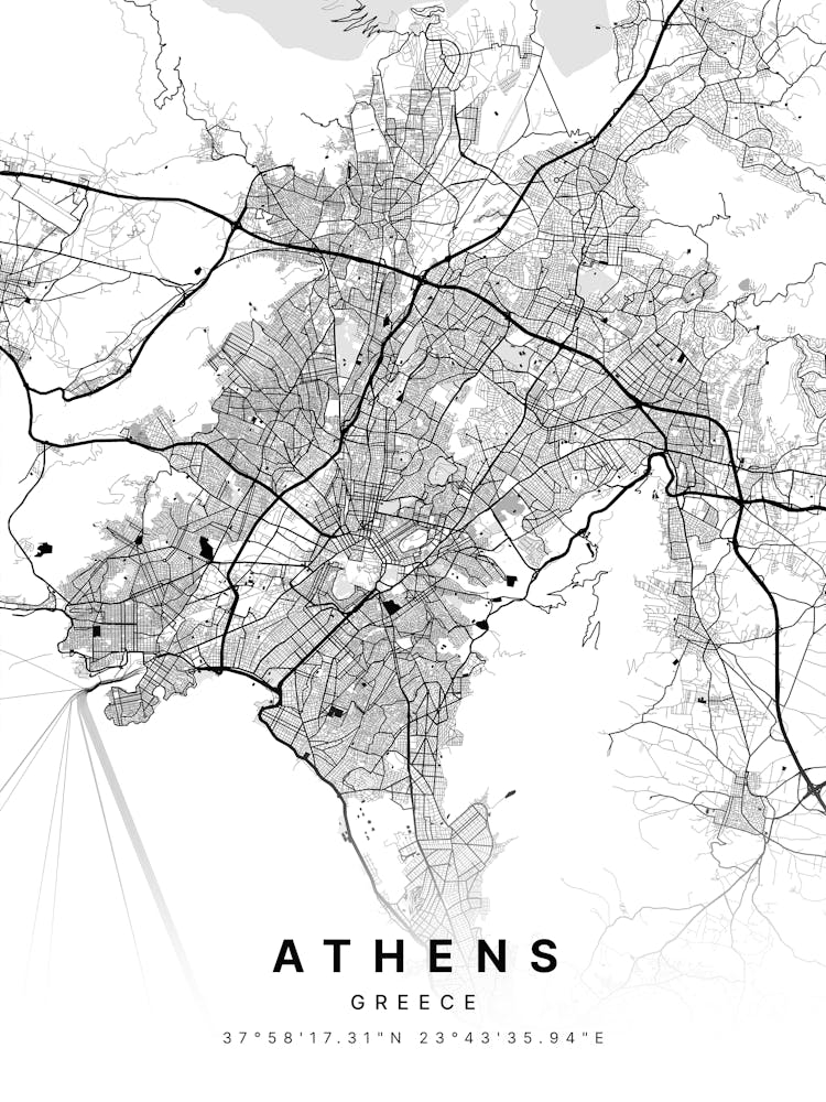 Athens Greece White Map
