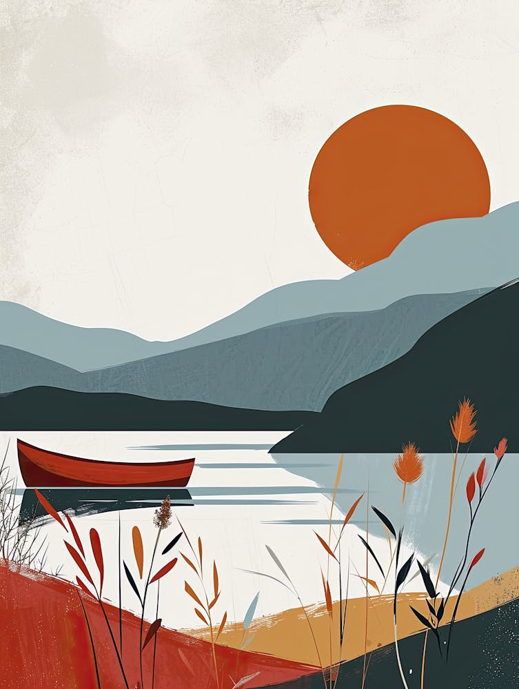 Red Boat On The Lake, Scandinavian Simplicity